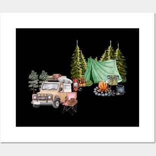 Camping Collage Vintage Forest Car Retro Posters and Art